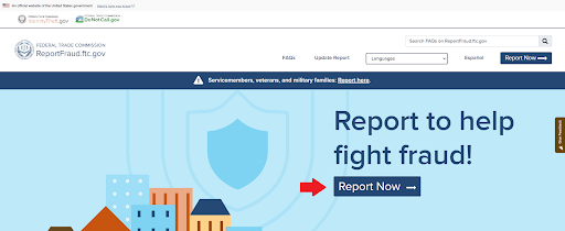 a screenshot of the FTC website where you can report spam text messages