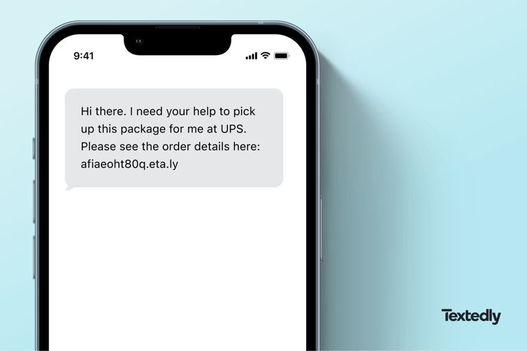 A spam text claiming in need of help with a UPS package.