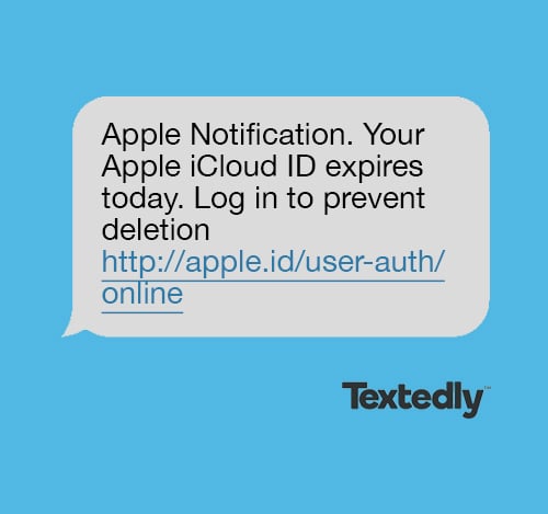 iCloud spam text message example